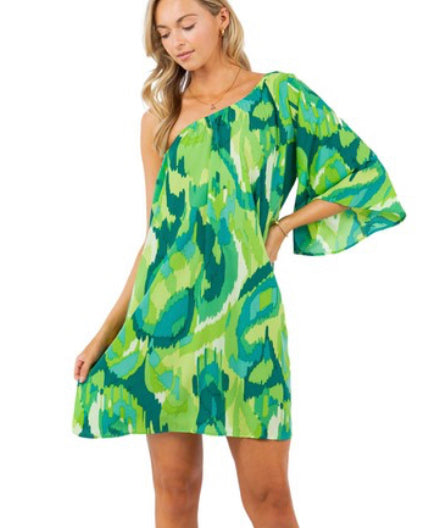 PLUS Brushstroke One Shoulder Dress