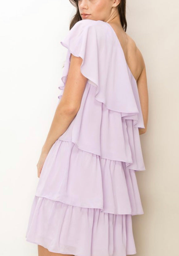 Violet Fluff One Shoulder Dress